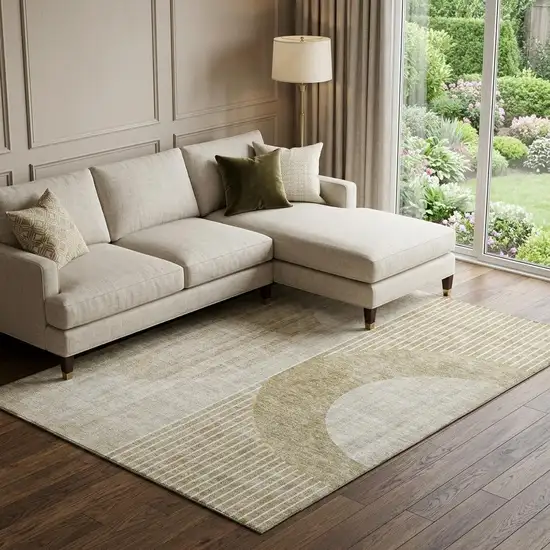 Taupe And Beige Geometric Washable Area Rug With UV Protection Photo 1
