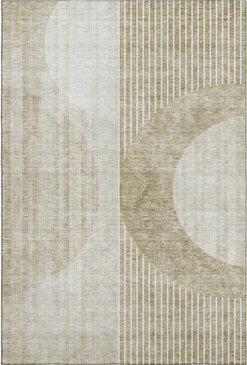 Taupe And Beige Geometric Washable Area Rug With UV Protection Photo 2