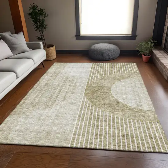 Taupe And Beige Geometric Washable Area Rug With UV Protection Photo 4