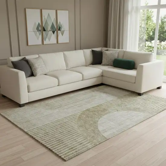 Taupe And Beige Geometric Washable Area Rug With UV Protection Photo 4