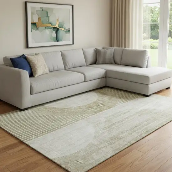 Taupe And Beige Geometric Washable Area Rug With UV Protection Photo 1