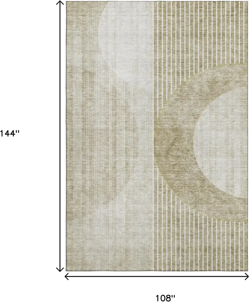 Taupe And Beige Geometric Washable Area Rug With UV Protection Photo 3
