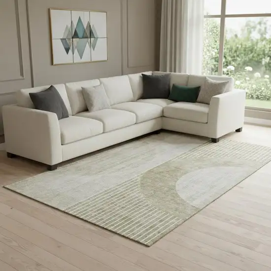 Taupe And Beige Geometric Washable Area Rug With UV Protection Photo 1