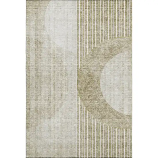 Taupe And Beige Geometric Washable Area Rug With UV Protection Photo 2
