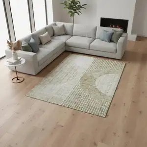 Photo of Taupe And Beige Geometric Washable Area Rug With UV Protection