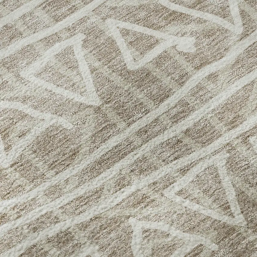 Taupe And Beige Geometric Washable Area Rug With UV Protection Photo 9