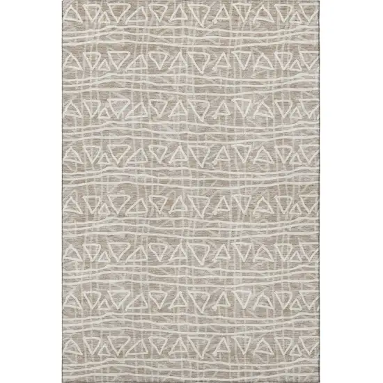Taupe And Beige Geometric Washable Area Rug With UV Protection Photo 3