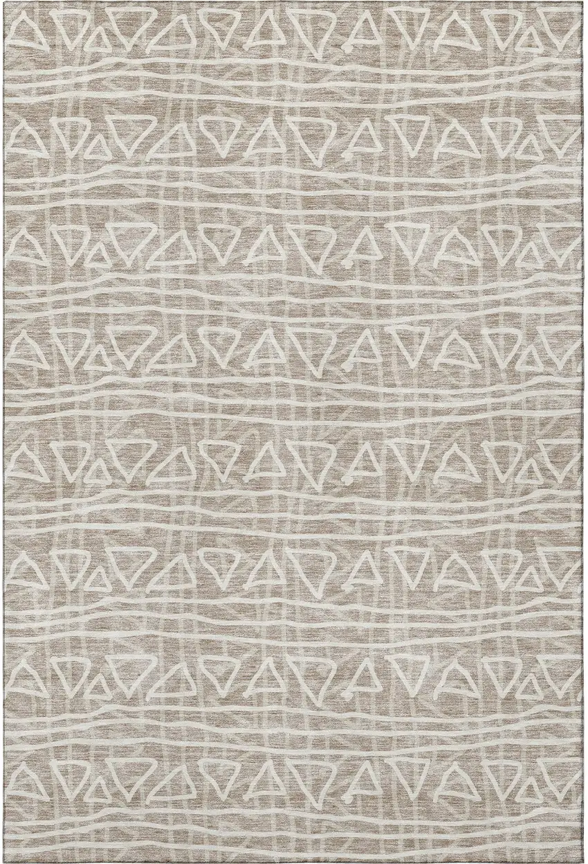 Taupe And Beige Geometric Washable Area Rug With UV Protection Photo 3