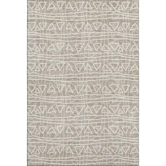 Taupe And Beige Geometric Washable Area Rug With UV Protection Photo 1