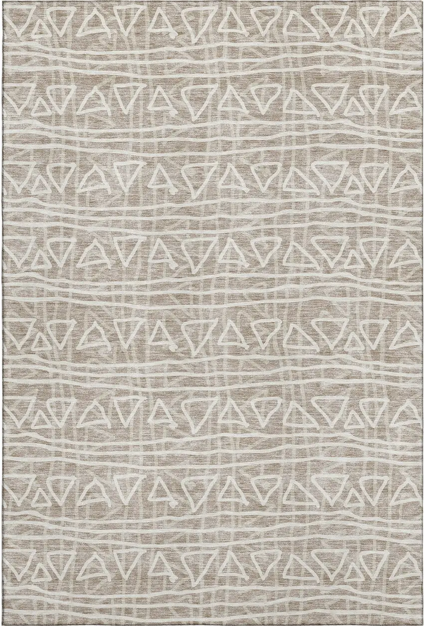 Taupe And Beige Geometric Washable Area Rug With UV Protection Photo 1