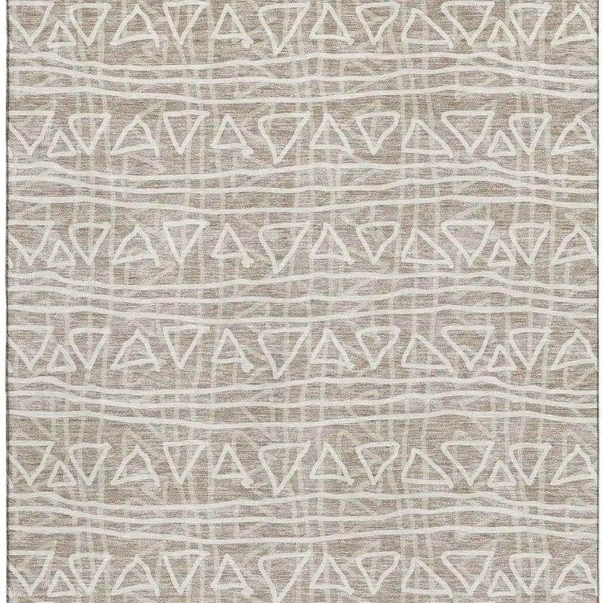 Taupe And Beige Geometric Washable Area Rug With UV Protection Photo 3