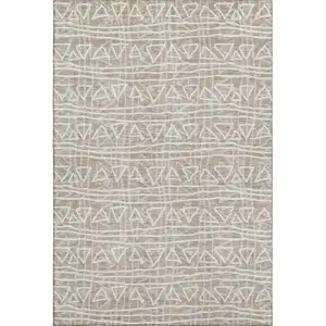 Photo of Taupe And Beige Geometric Washable Area Rug With UV Protection