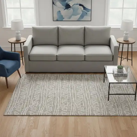 Taupe And Beige Geometric Washable Area Rug With UV Protection Photo 2