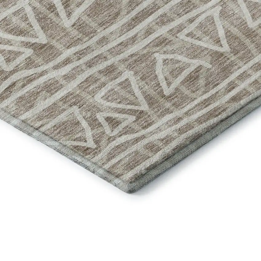 Taupe And Beige Geometric Washable Area Rug With UV Protection Photo 8
