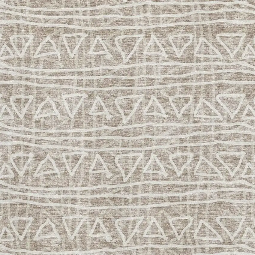 Taupe And Beige Geometric Washable Area Rug With UV Protection Photo 3