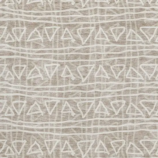 Taupe And Beige Geometric Washable Area Rug With UV Protection Photo 3
