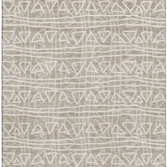 Taupe And Beige Geometric Washable Area Rug With UV Protection Photo 4