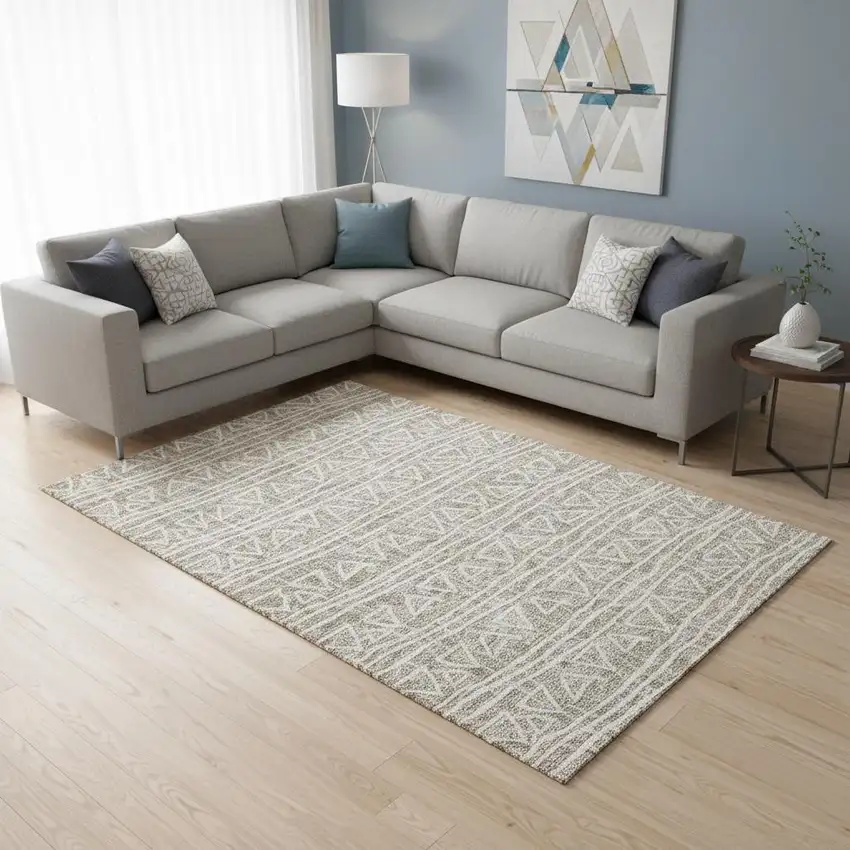 Taupe And Beige Geometric Washable Area Rug With UV Protection Photo 2