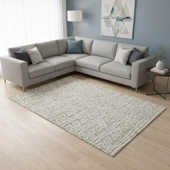 Taupe And Beige Geometric Washable Area Rug With UV Protection Photo 2