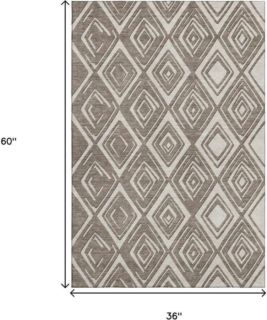 Taupe And Beige Geometric Washable Area Rug With UV Protection Photo 3