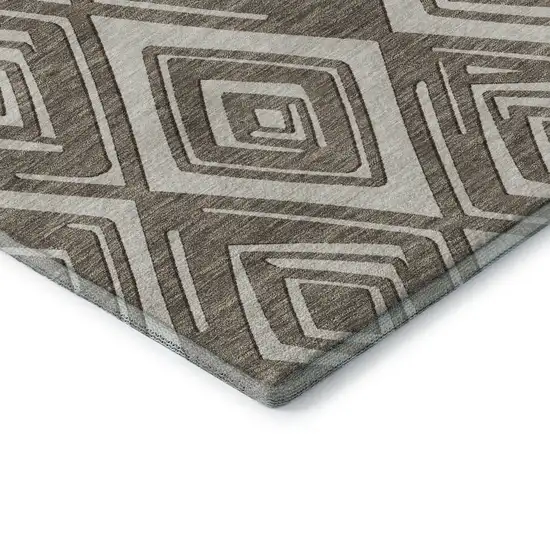 Taupe And Beige Geometric Washable Area Rug With UV Protection Photo 9