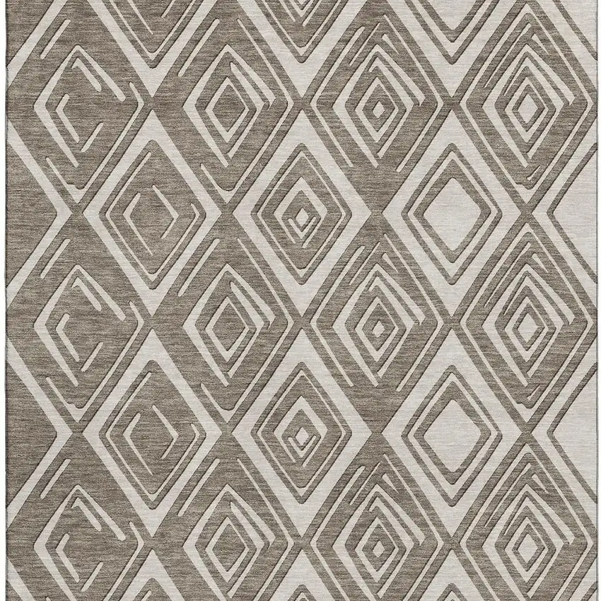 Taupe And Beige Geometric Washable Area Rug With UV Protection Photo 5