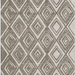 Photo of Taupe And Beige Geometric Washable Area Rug With UV Protection