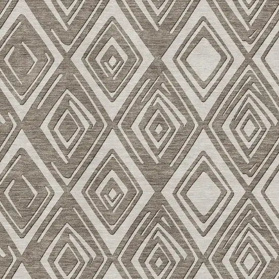 Taupe And Beige Geometric Washable Area Rug With UV Protection Photo 4