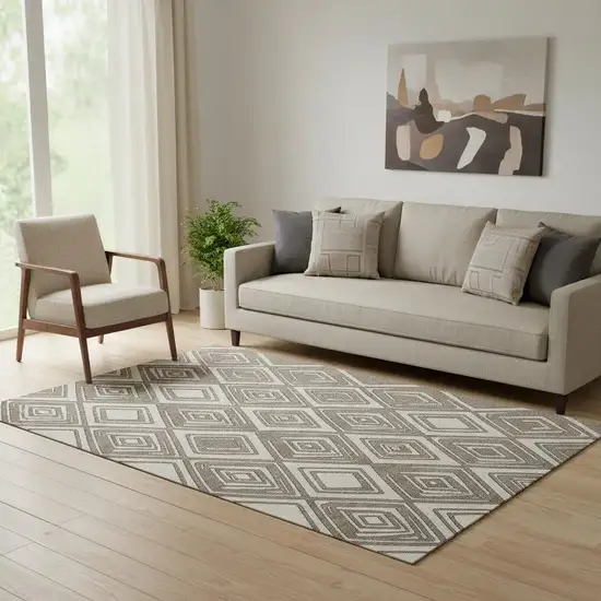 Taupe And Beige Geometric Washable Area Rug With UV Protection Photo 1