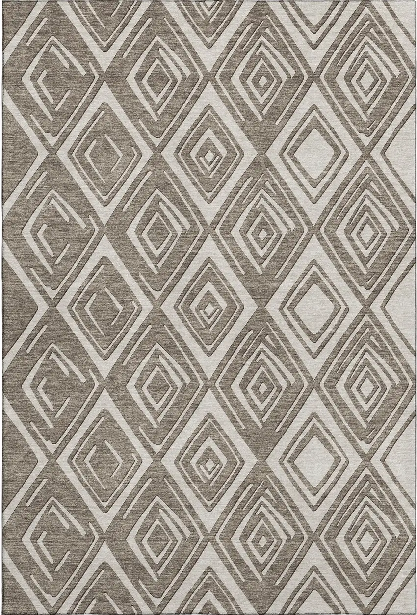 Taupe And Beige Geometric Washable Area Rug With UV Protection Photo 2