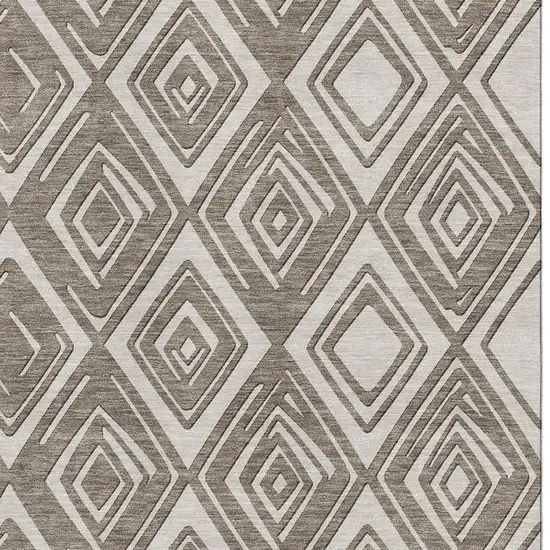 Taupe And Beige Geometric Washable Area Rug With UV Protection Photo 4