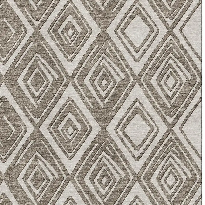 Taupe And Beige Geometric Washable Area Rug With UV Protection Photo 4