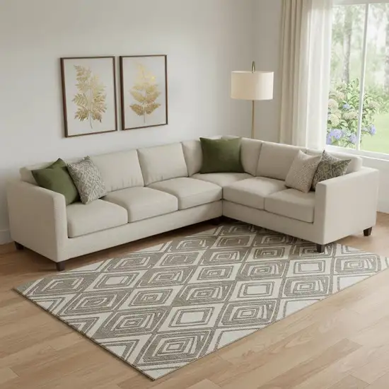 Taupe And Beige Geometric Washable Area Rug With UV Protection Photo 1