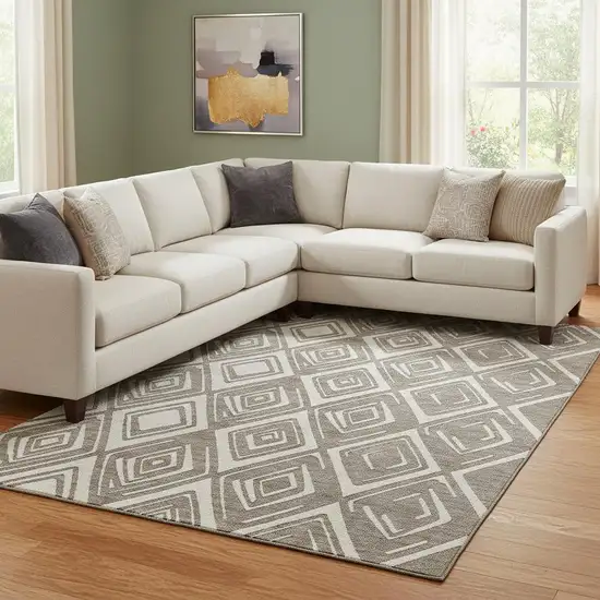Taupe And Beige Geometric Washable Area Rug With UV Protection Photo 1