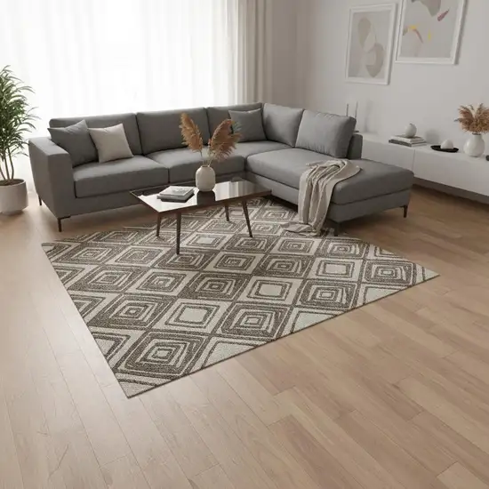 Taupe And Beige Geometric Washable Area Rug With UV Protection Photo 1