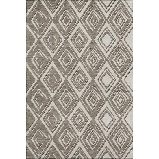 Taupe And Beige Geometric Washable Area Rug With UV Protection Photo 2