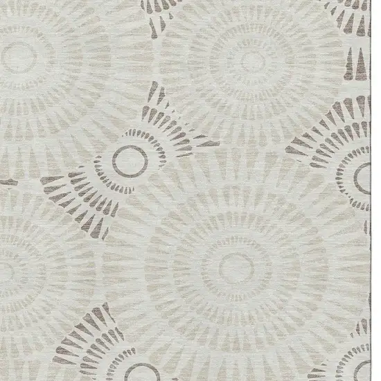 Taupe And Beige Geometric Washable Area Rug With UV Protection Photo 3