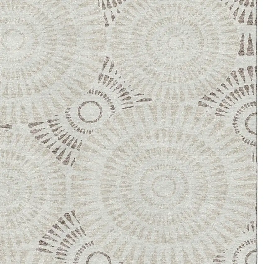Taupe And Beige Geometric Washable Area Rug With UV Protection Photo 3