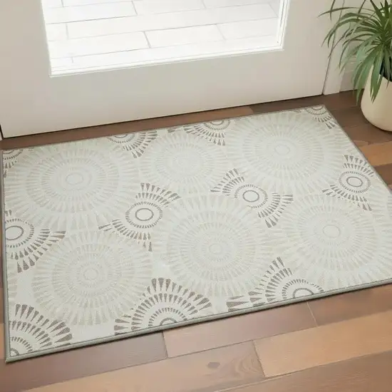 Taupe And Beige Geometric Washable Area Rug With UV Protection Photo 2