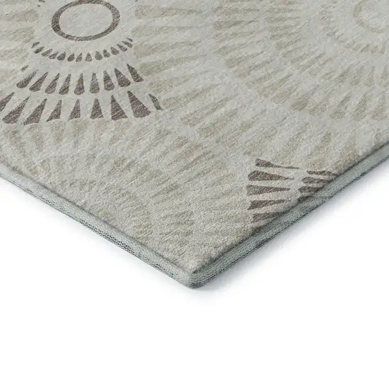 Taupe And Beige Geometric Washable Area Rug With UV Protection Photo 8
