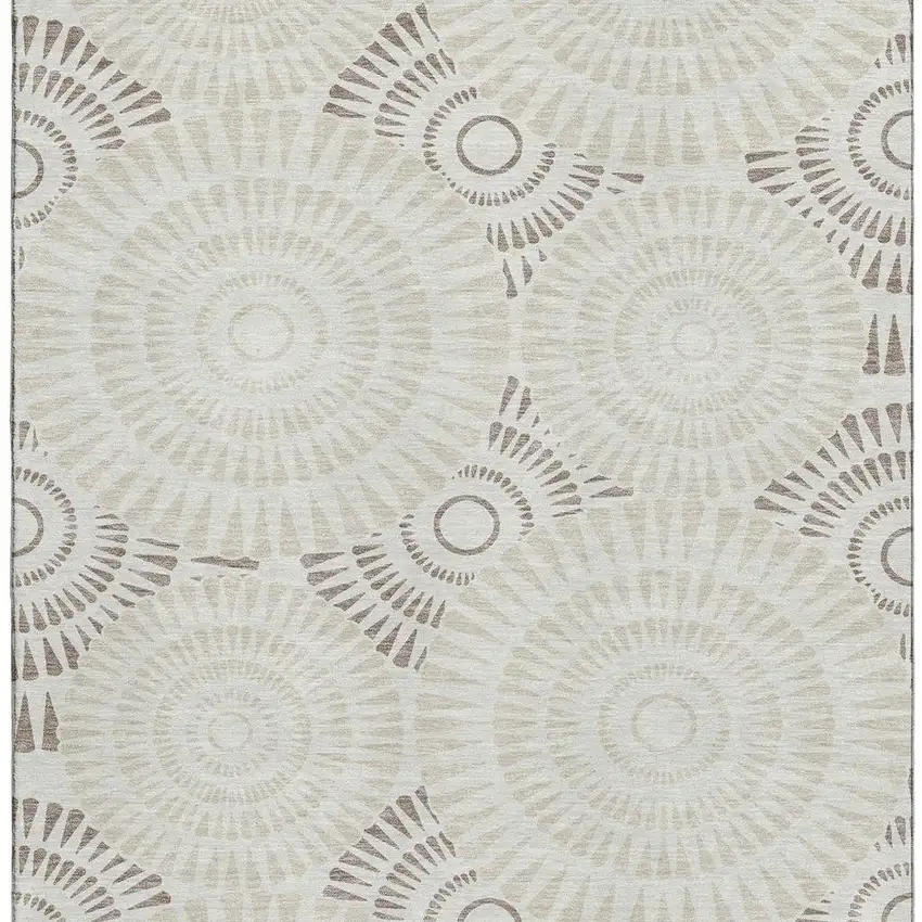 Taupe And Beige Geometric Washable Area Rug With UV Protection Photo 4