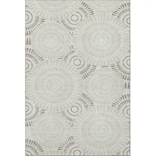 Taupe And Beige Geometric Washable Area Rug With UV Protection Photo 4