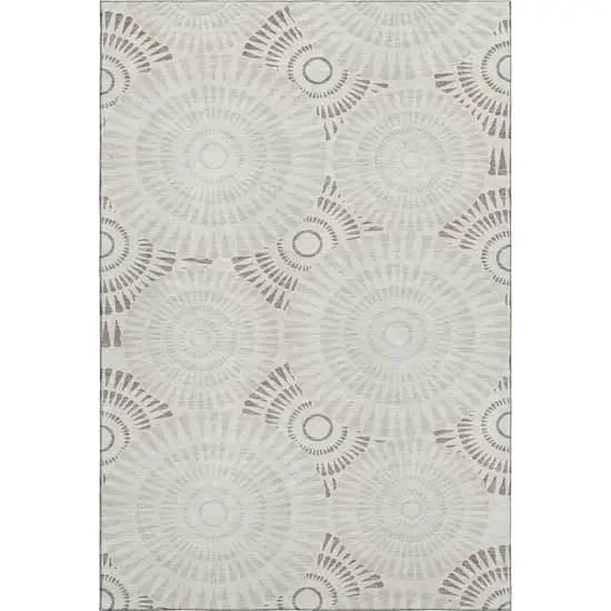 Taupe And Beige Geometric Washable Area Rug With UV Protection Photo 1