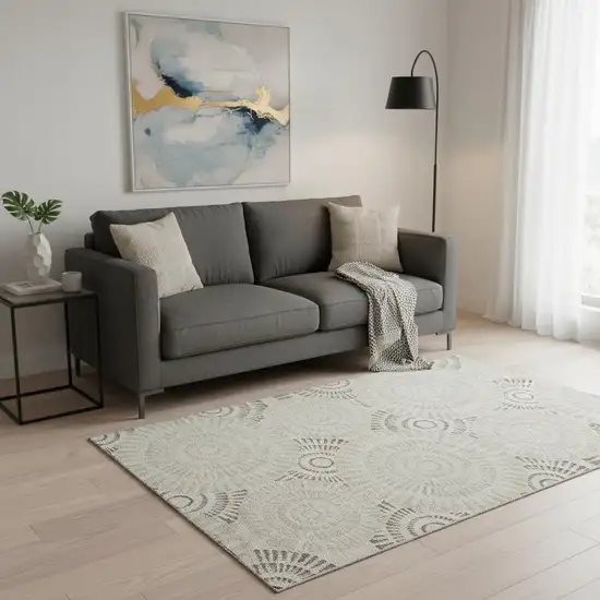 Taupe And Beige Geometric Washable Area Rug With UV Protection Photo 2