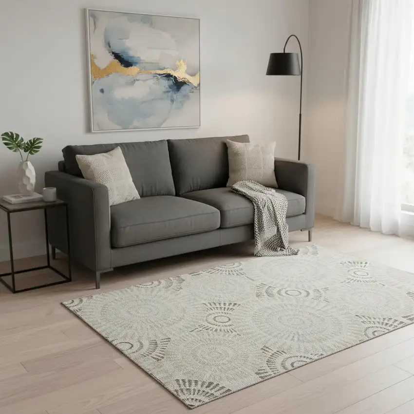 Taupe And Beige Geometric Washable Area Rug With UV Protection Photo 2