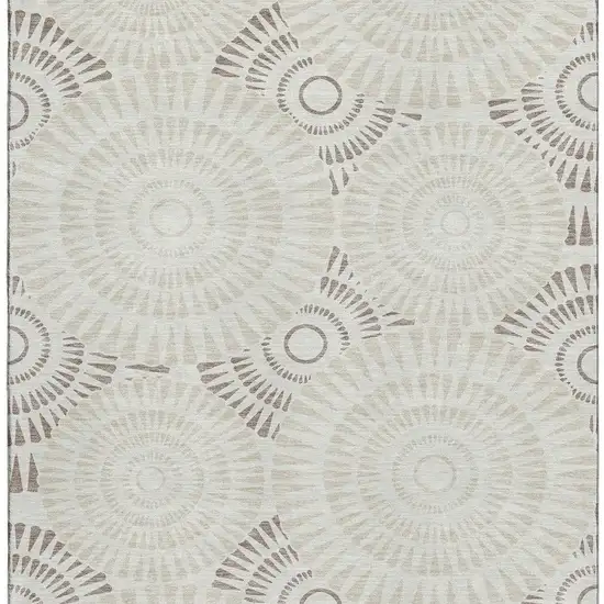 Taupe And Beige Geometric Washable Area Rug With UV Protection Photo 3