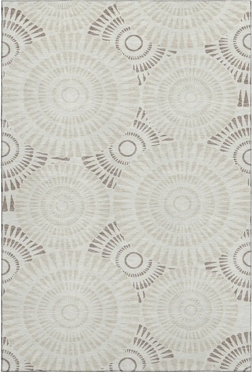 Taupe And Beige Geometric Washable Area Rug With UV Protection Photo 1