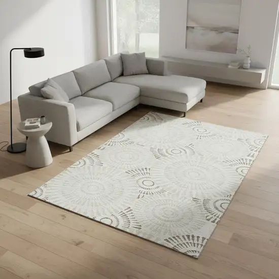 Taupe And Beige Geometric Washable Area Rug With UV Protection Photo 2