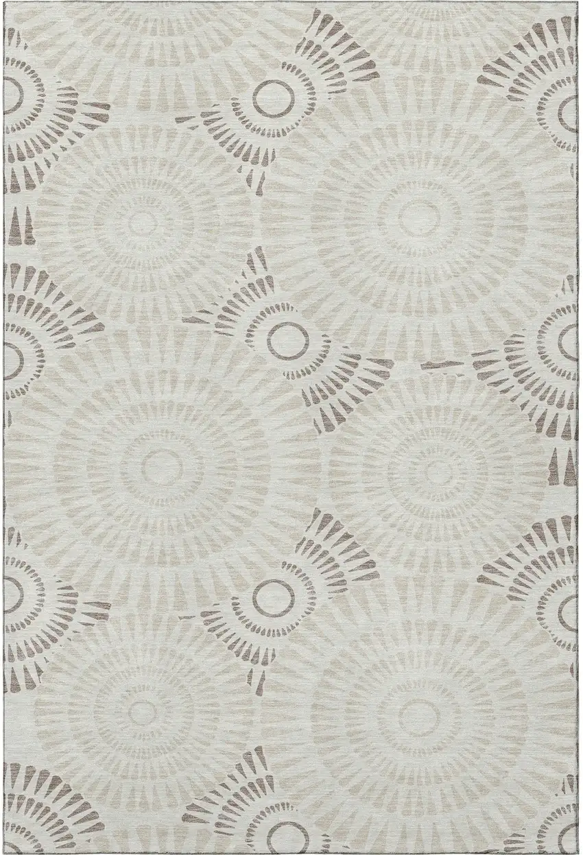 Taupe And Beige Geometric Washable Area Rug With UV Protection Photo 4
