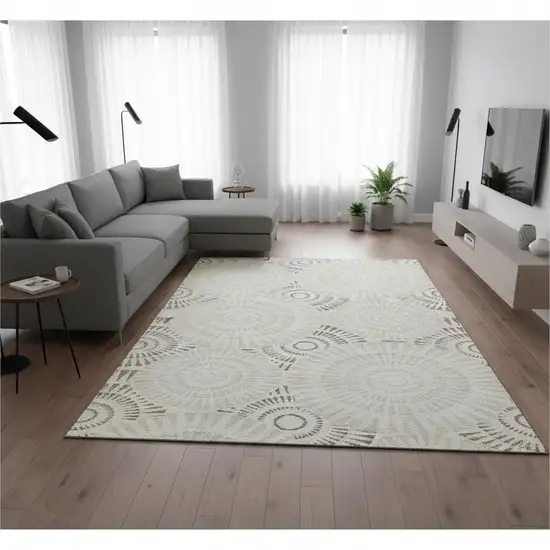 Taupe And Beige Geometric Washable Area Rug With UV Protection Photo 2